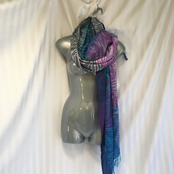 Women Gray Purple Blue 100% Pashmina Scarf Wrap Shawl Bohemian Cashmere Boho - Picture 6 of 12